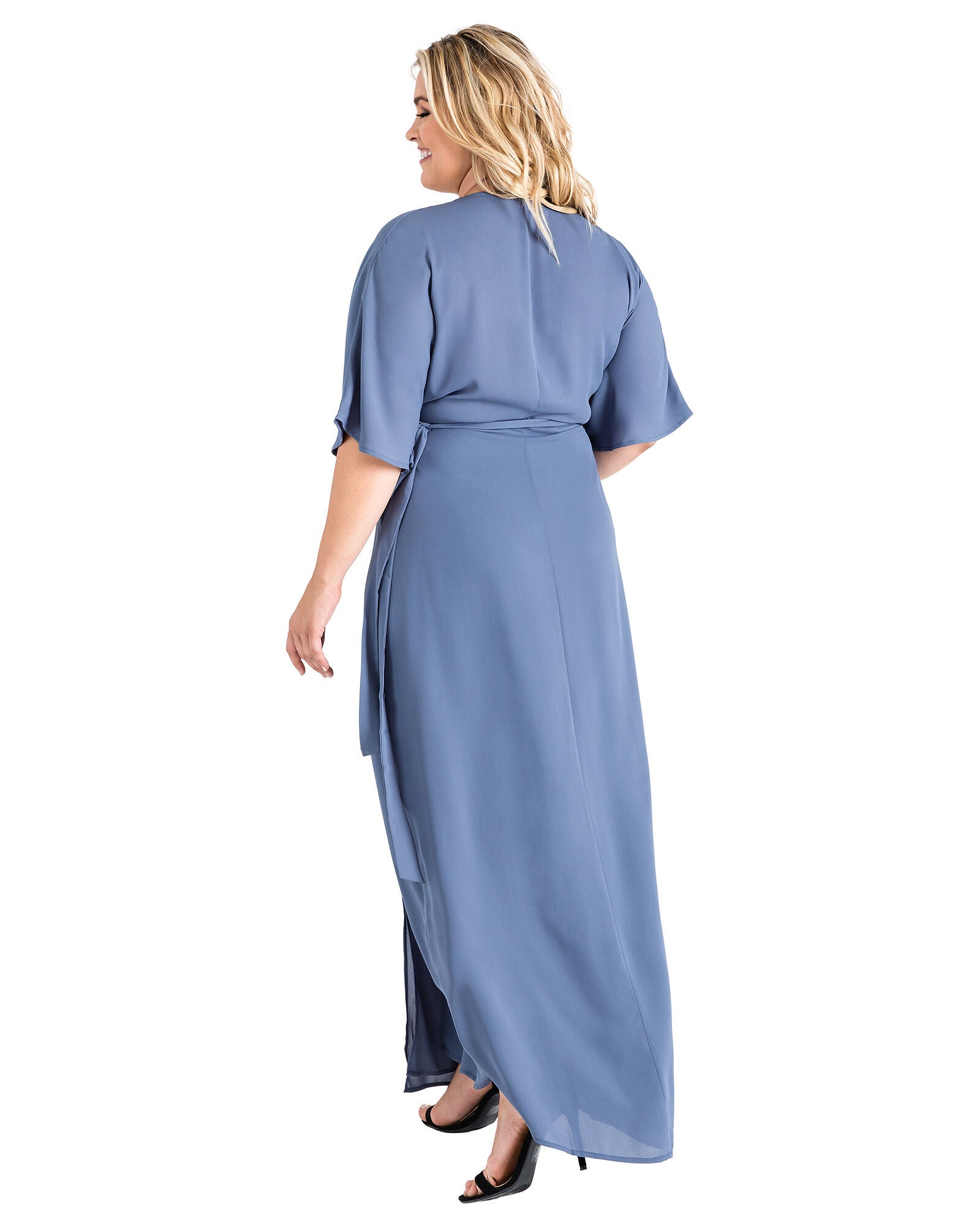 Plus Size Olivia Kimono Wrap Maxi Dress, Slate / Light Blue, alternate image number 2
