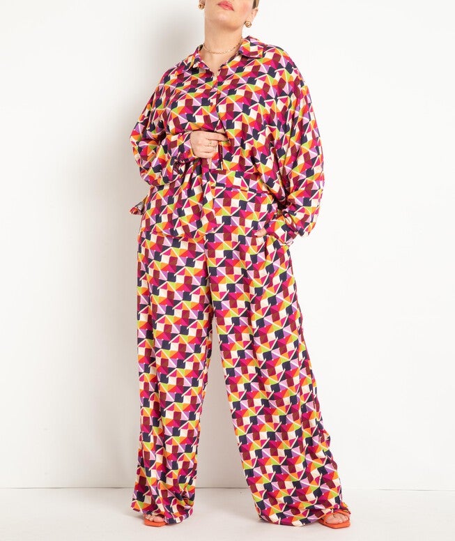 Printed Wide Leg Pant, Colorful Checkers / Red, hi-res image number null