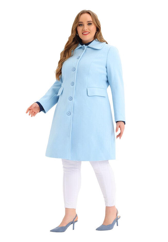 Peter Pan Collar Single Breasted Long Trench Peacoat, Blue / Light Blue, hi-res image number 0