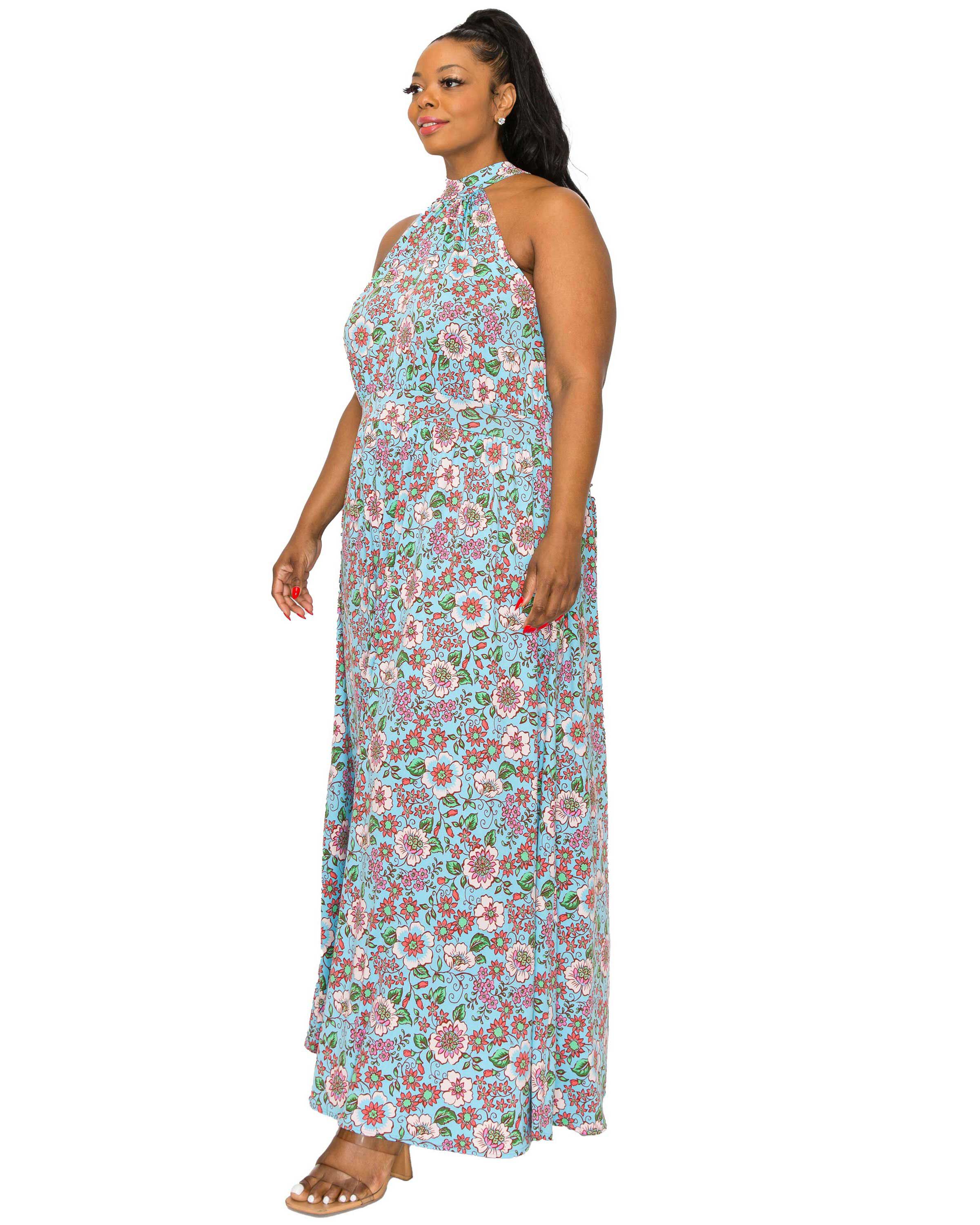 Halter Neck Dress, Blue / Light Blue, alternate image number 1