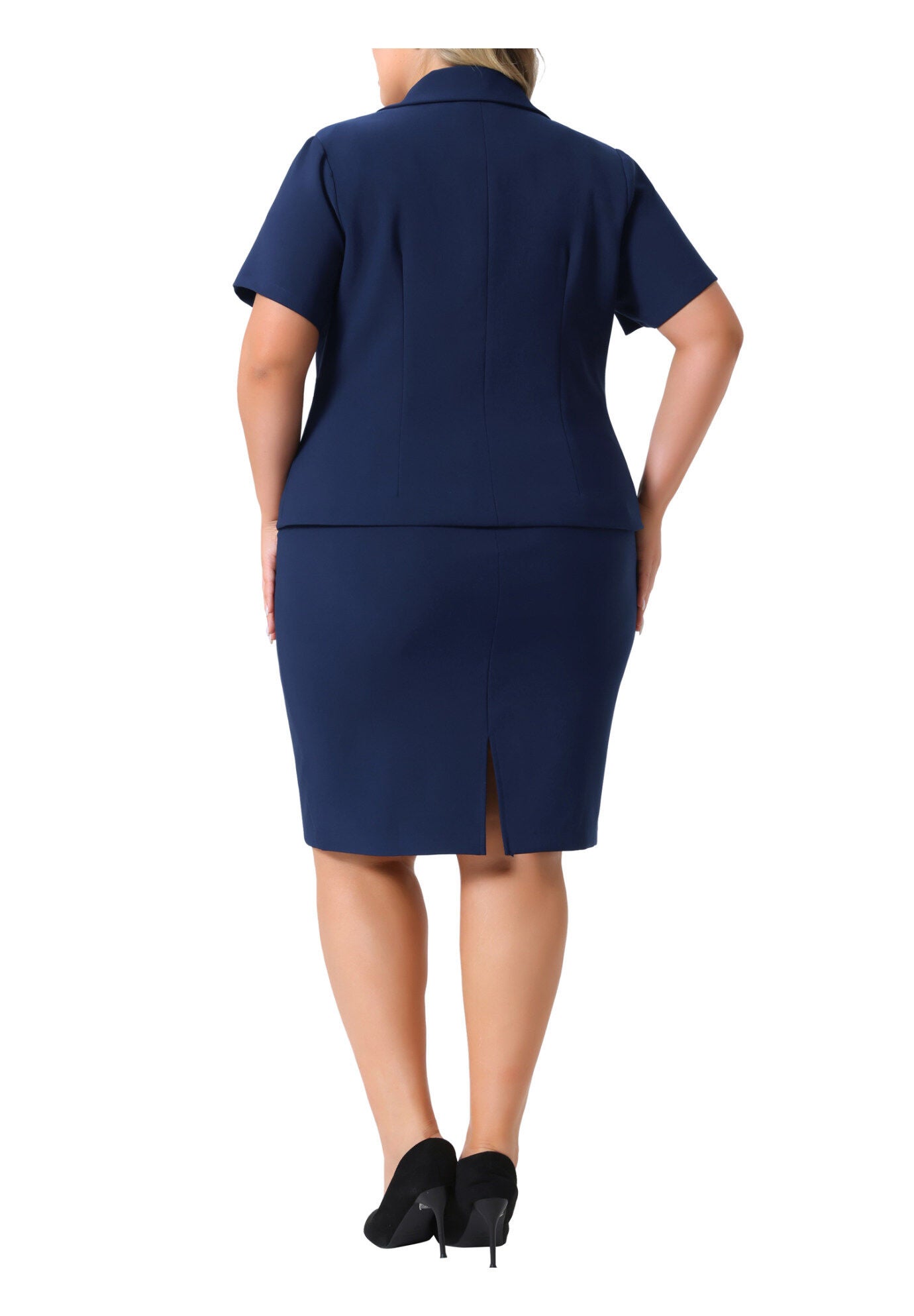 Business Skirt Suit Work Blazer with Pencil Skirt Set, Navy Blue / Navy, alternate image number 3