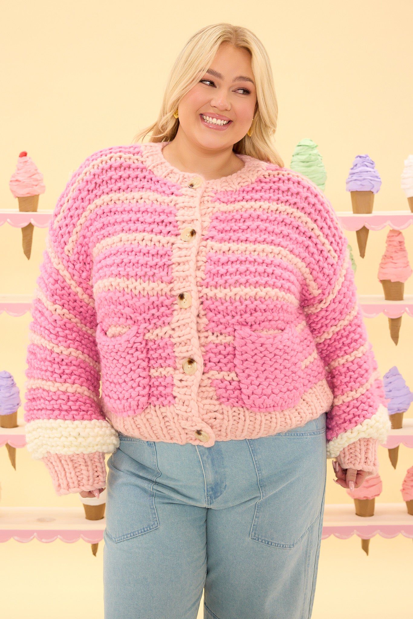 Bailey Cardigan, Pink Stripes / Pink, alternate image number 1