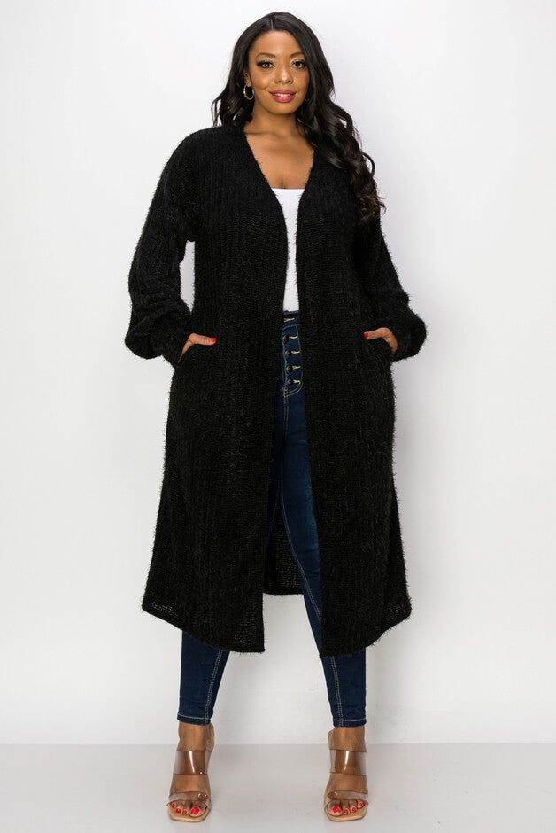 SERILDA FAUX FEATHER CARDIGAN, Black / Black, hi-res image number 0