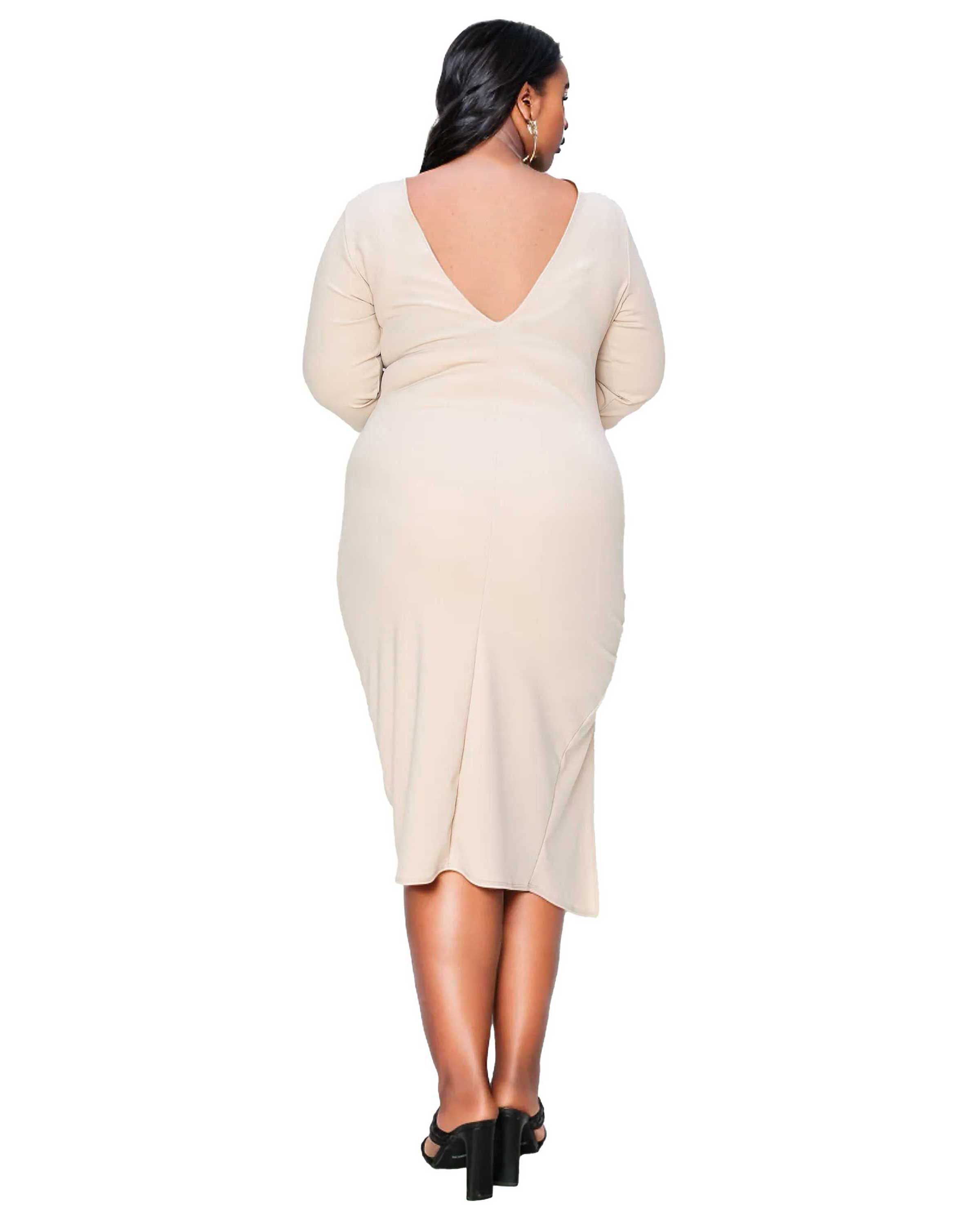 BIANCA OPEN BACK SLIT DRESS, Oatmeal / Beige, alternate image number 1