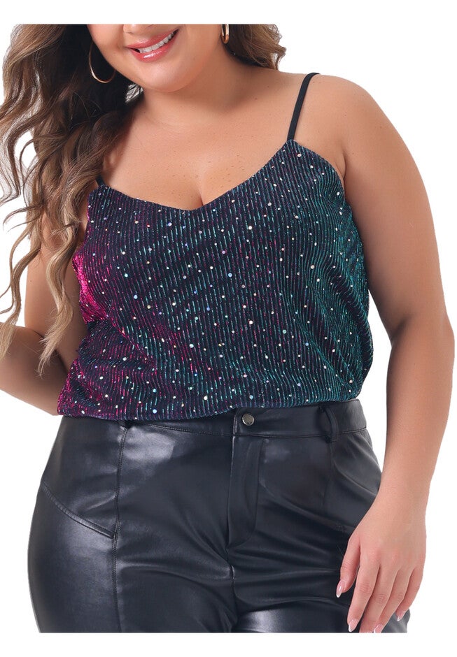 Sequin Sparkle Glitter Cami Sleeveless Gradient Top, Purple Blue / Purple, alternate image number 1