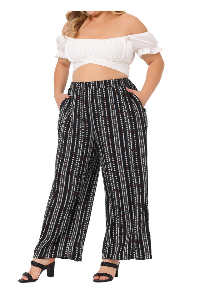 STRIPE BOHO WIDE LEG PAPER BAG PALAZZO PANTS, Black White / Black, alternate image number 2