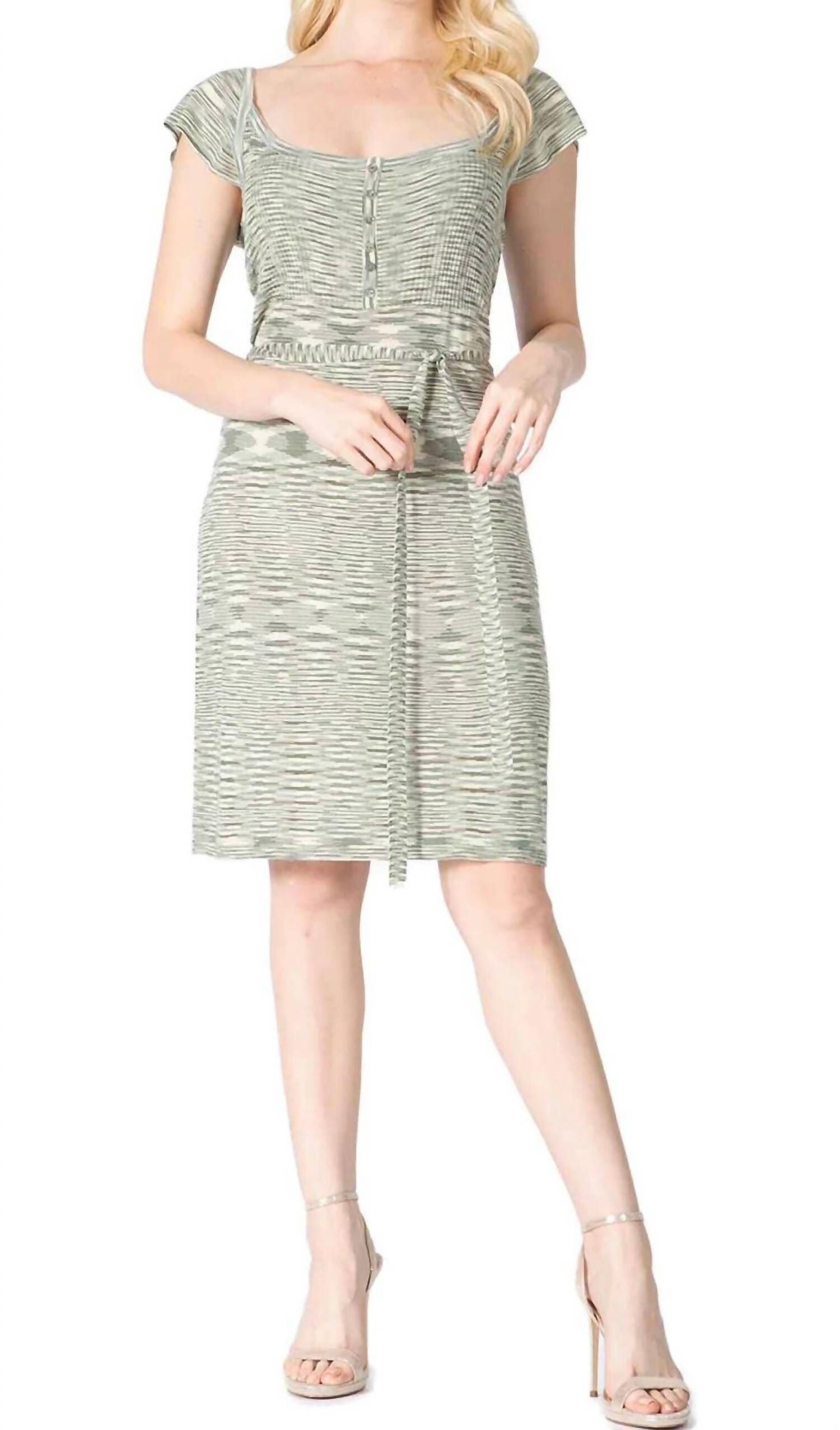 PRINTED SCOOP NECK HENLEY DRESS IN GREEN, , alternate image number 5