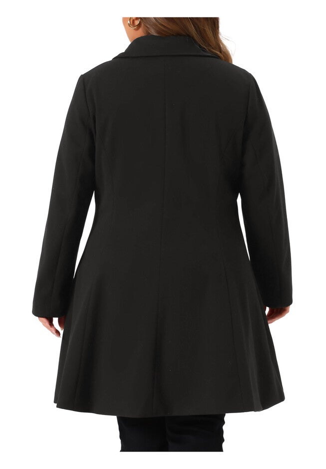 Notch Lapel Double Breasted A Line Peacoat Trench Coat, Black / Black, alternate image number 3
