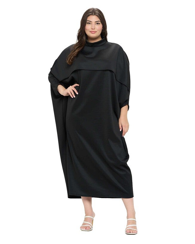 POTTER CAPE KAFTAN MIDI DRESS, Black / Black, hi-res image number 0