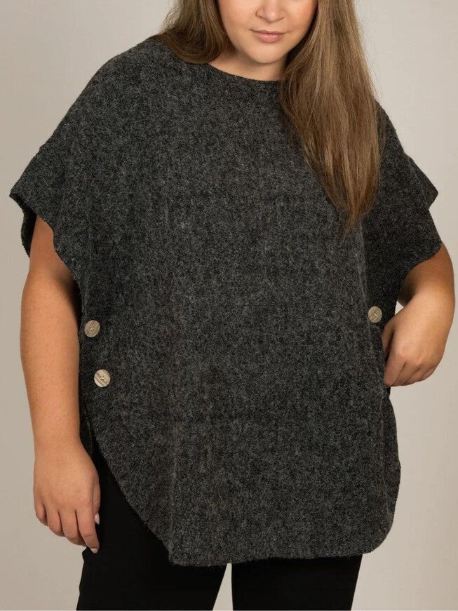 Gretchen Sweater Poncho Short Sleeves, Charcoal / Charcoal Grey, alternate image number null