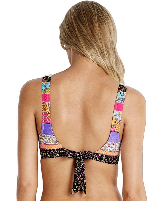 TIE BACK BRALETTE BIKINI TOP, Sea Caribbean Kool / Pink, alternate image number null