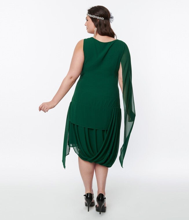 Unique Vintage 1920s Emerald Green Draped Flapper Dress, , alternate image number null