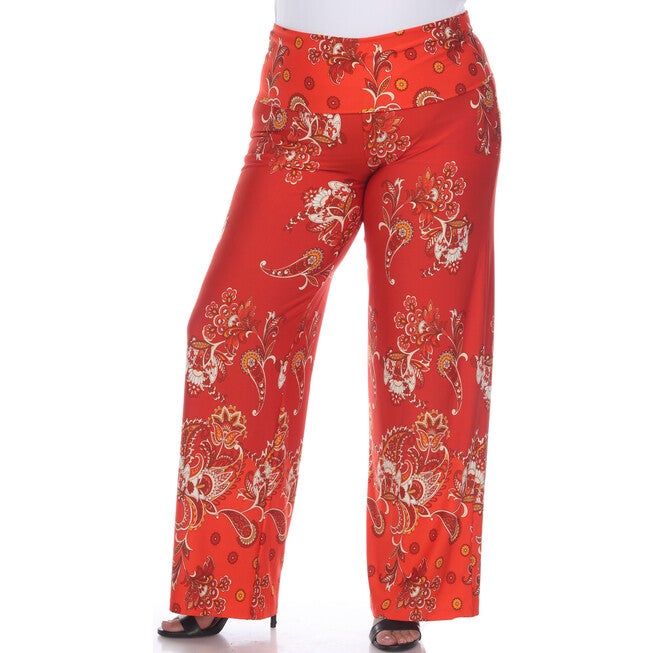Floral Paisley Printed Palazzo Pants, Red / Red, alternate image number 1