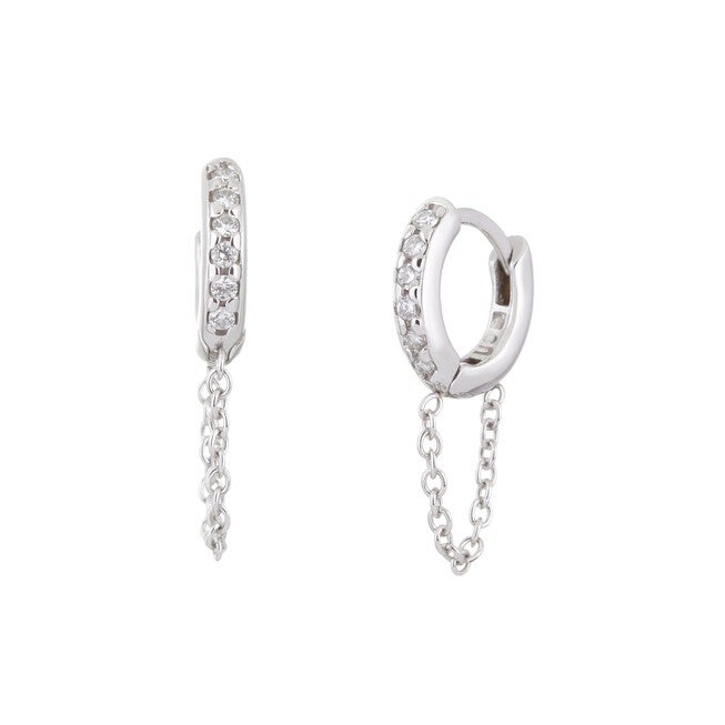10mm Diamond And 14K White Gold Huggies With Chain Gold, Gold / Gold, hi-res image number null