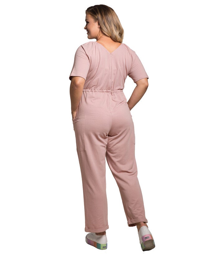 Wendy Plus Size French Terry Short Sleeve Sweat Lounge Jumpsuit, Mauve / Mauve, alternate image number 2