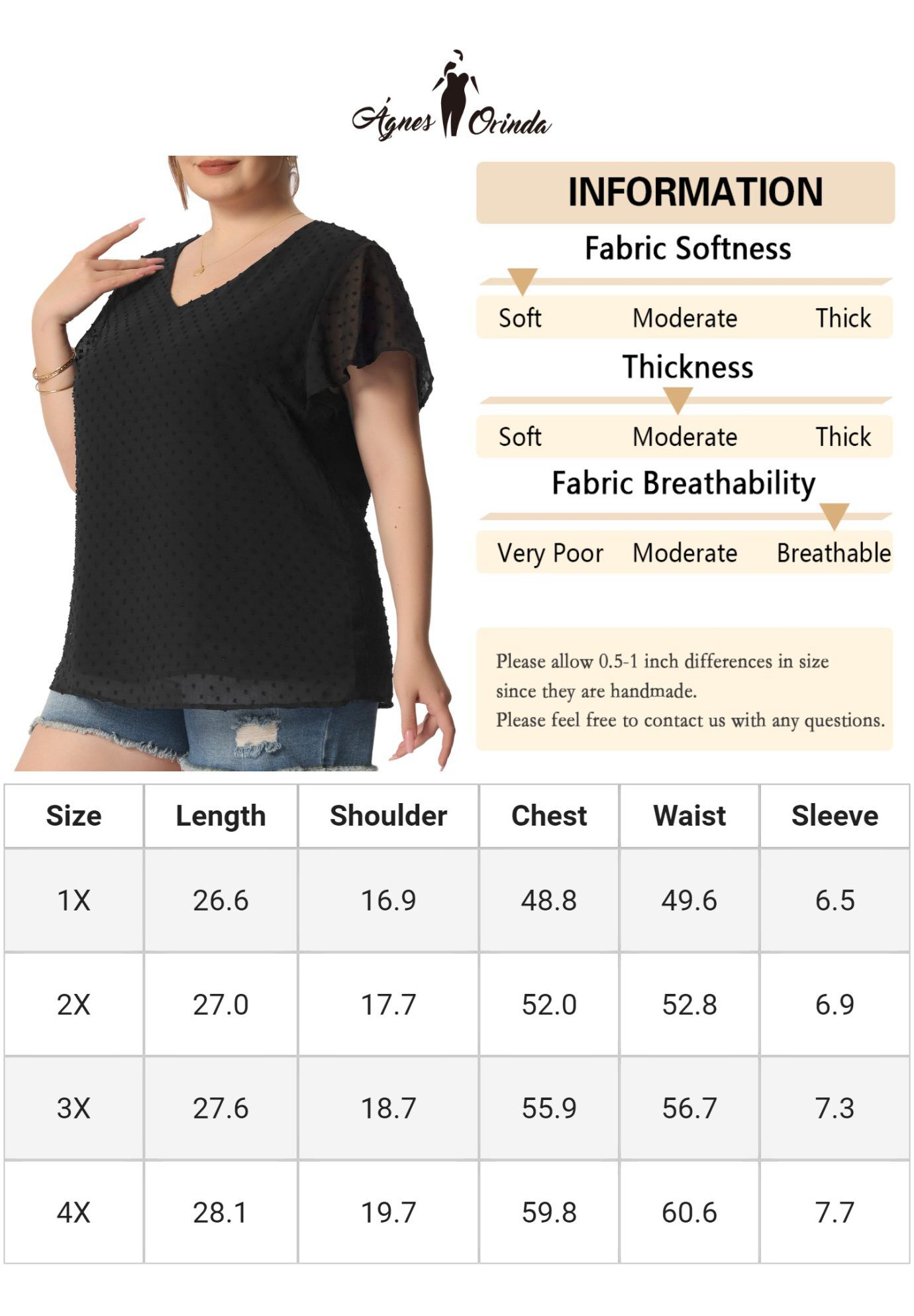Swiss Dots Blouse V Neck Summer Short Sleeve Casual Top, Black / Black, alternate image number 4