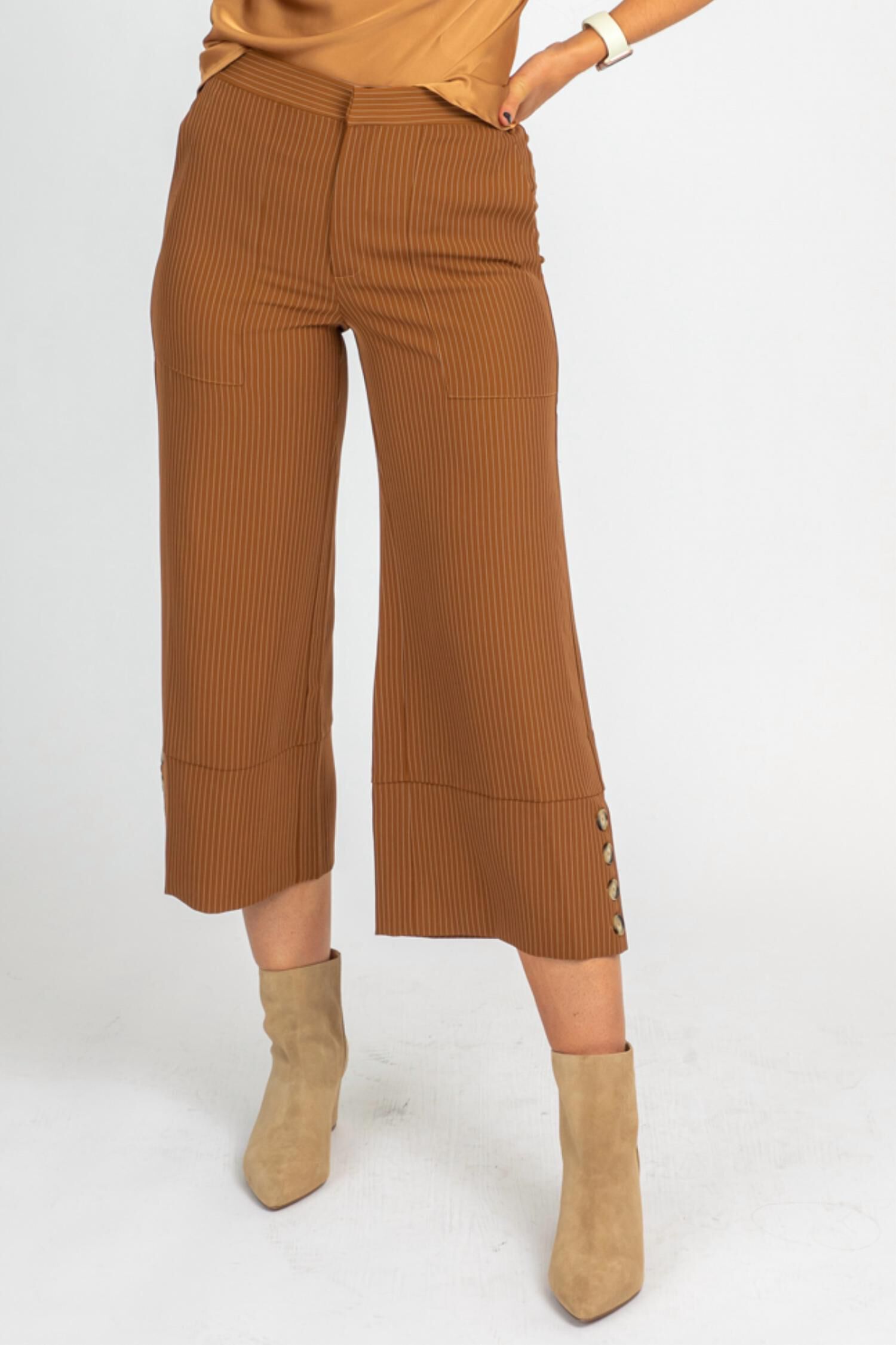 Camel Pinstripe Wide Leg Trousers, Brown / Brown, hi-res image number 0