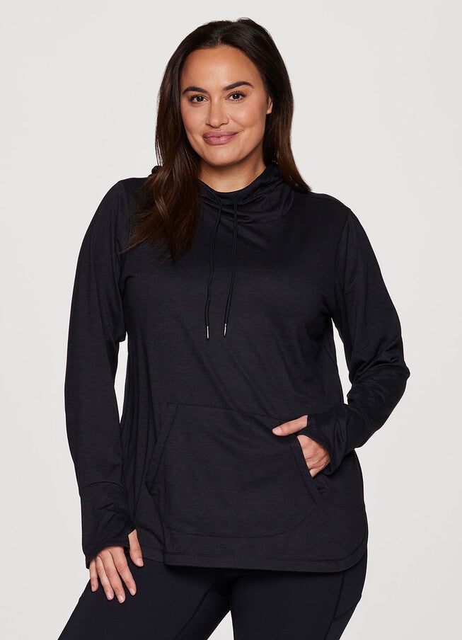 Studio Breathe Super Soft Hoodie Tunic, Black Heather / Black, hi-res image number 0