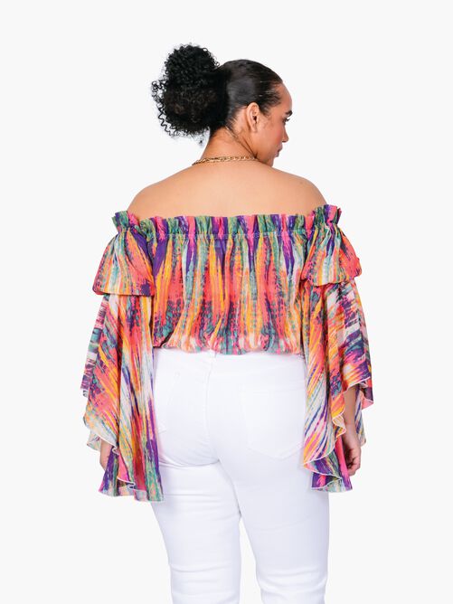 Brittney Off The Shoulder Bell Sleeve Top, Bright Stripe / Pink, alternate image number 3