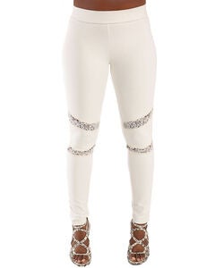 Janet Black Pull On Ponte Leggings with Lace Insert