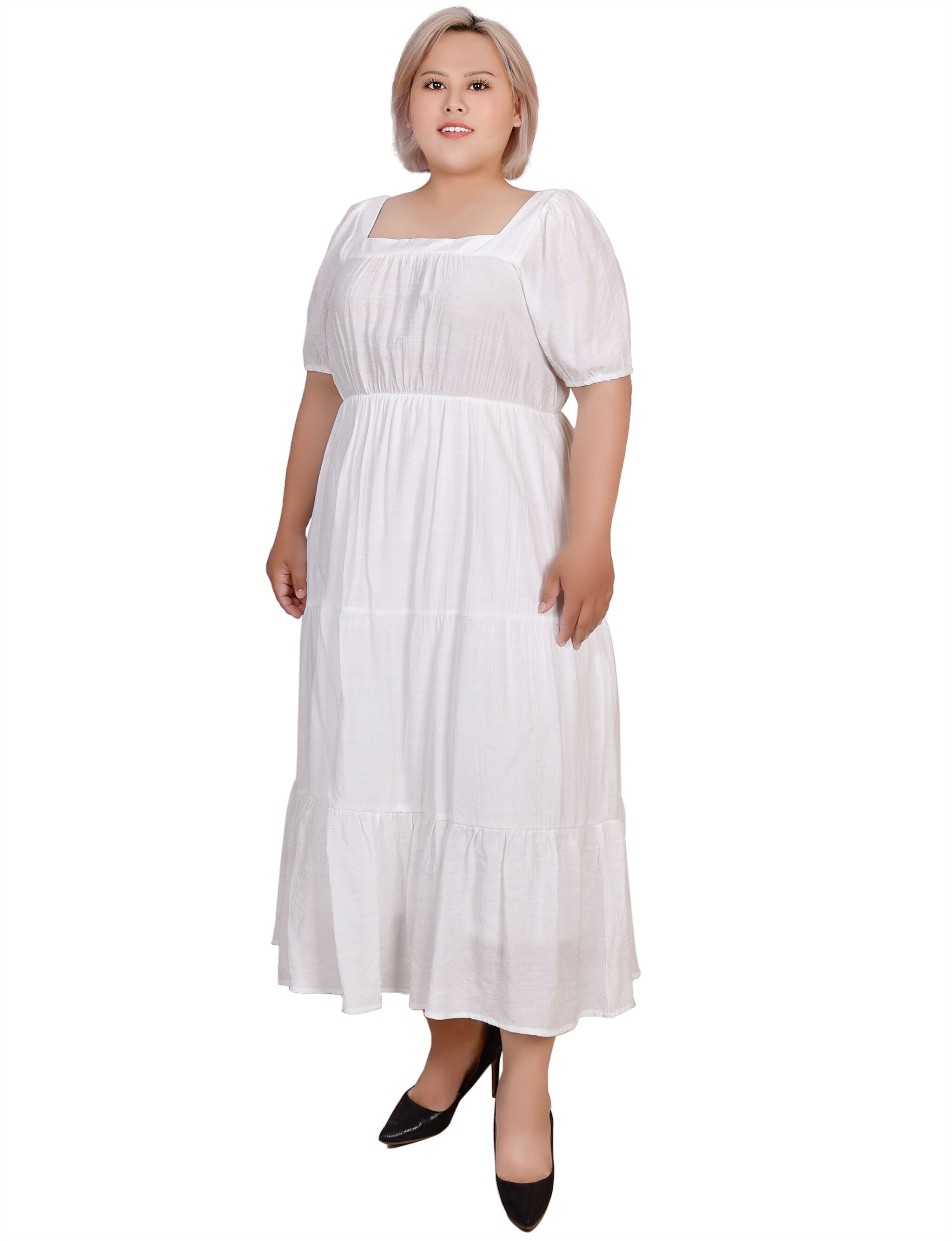 Short Sleeve Tiered Midi Dress, , alternate image number 6