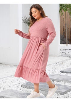 V Neck T Shirts Flowy Tiered A-Line Dress with Pockets