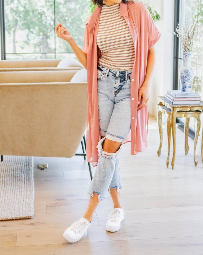 NOSTALGIC NOTE STRIPED MOCK NECK TOP, Beige / Beige, alternate image number null