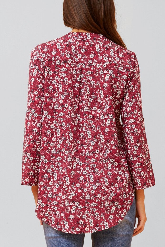 Elie Top Floral Ditsy Print V Neck Blouse Red, Red / Red, alternate image number 3