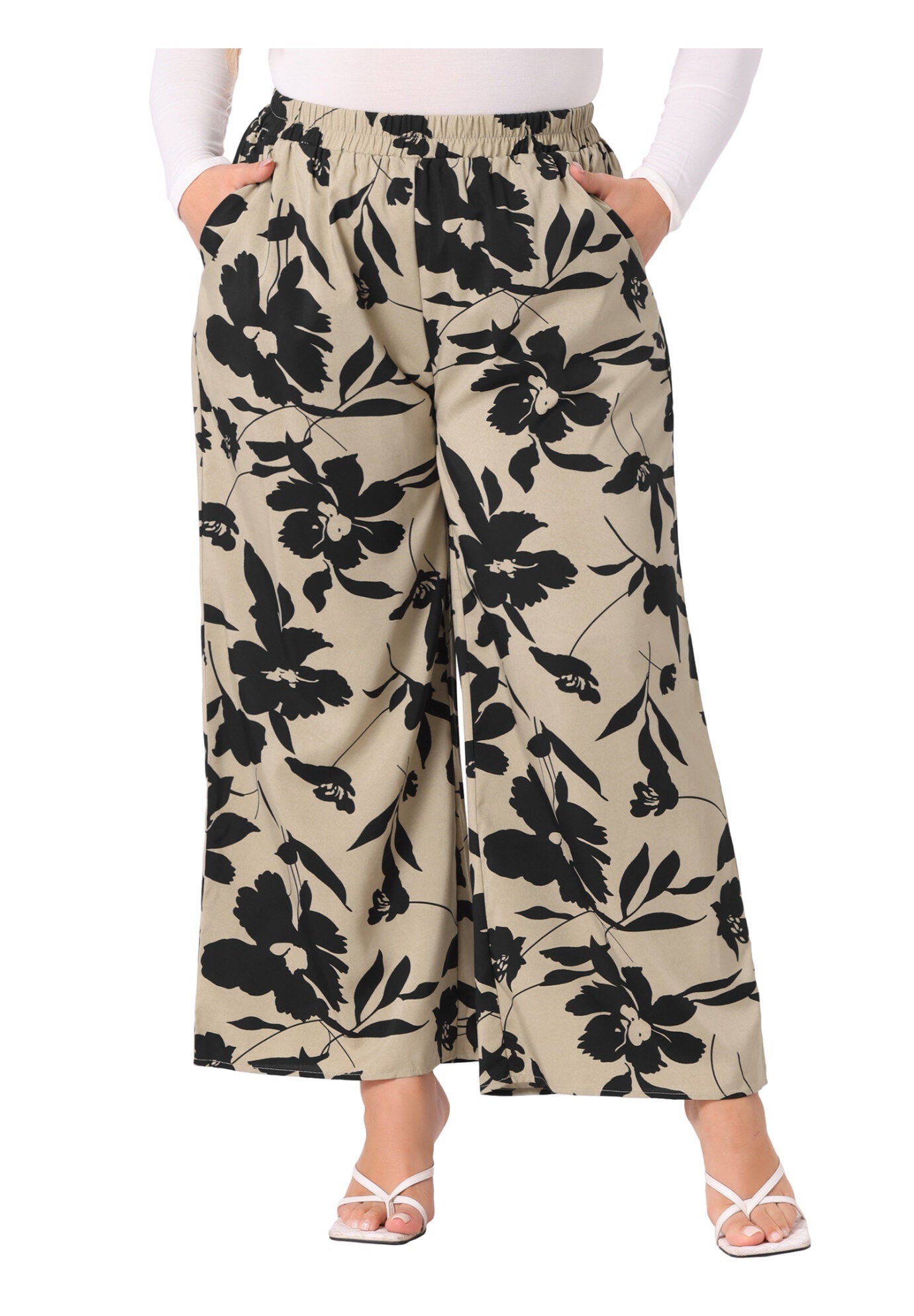 CHIFFON HIGH WAIST WIDE LEG PALAZZO PANTS, Khaki / Brown, alternate image number 2