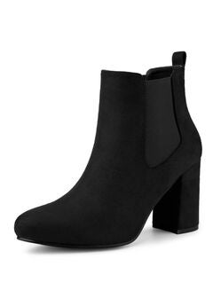 ROUND TOE CHUNKY HEEL CHELSEA ANKLE BOOTS