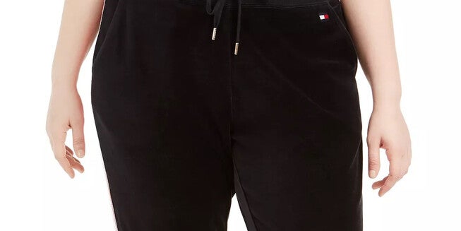 Tommy Hilfiger Women's Sport Track-Stripe Velour Jogger Pants Black 1X, , alternate image number null