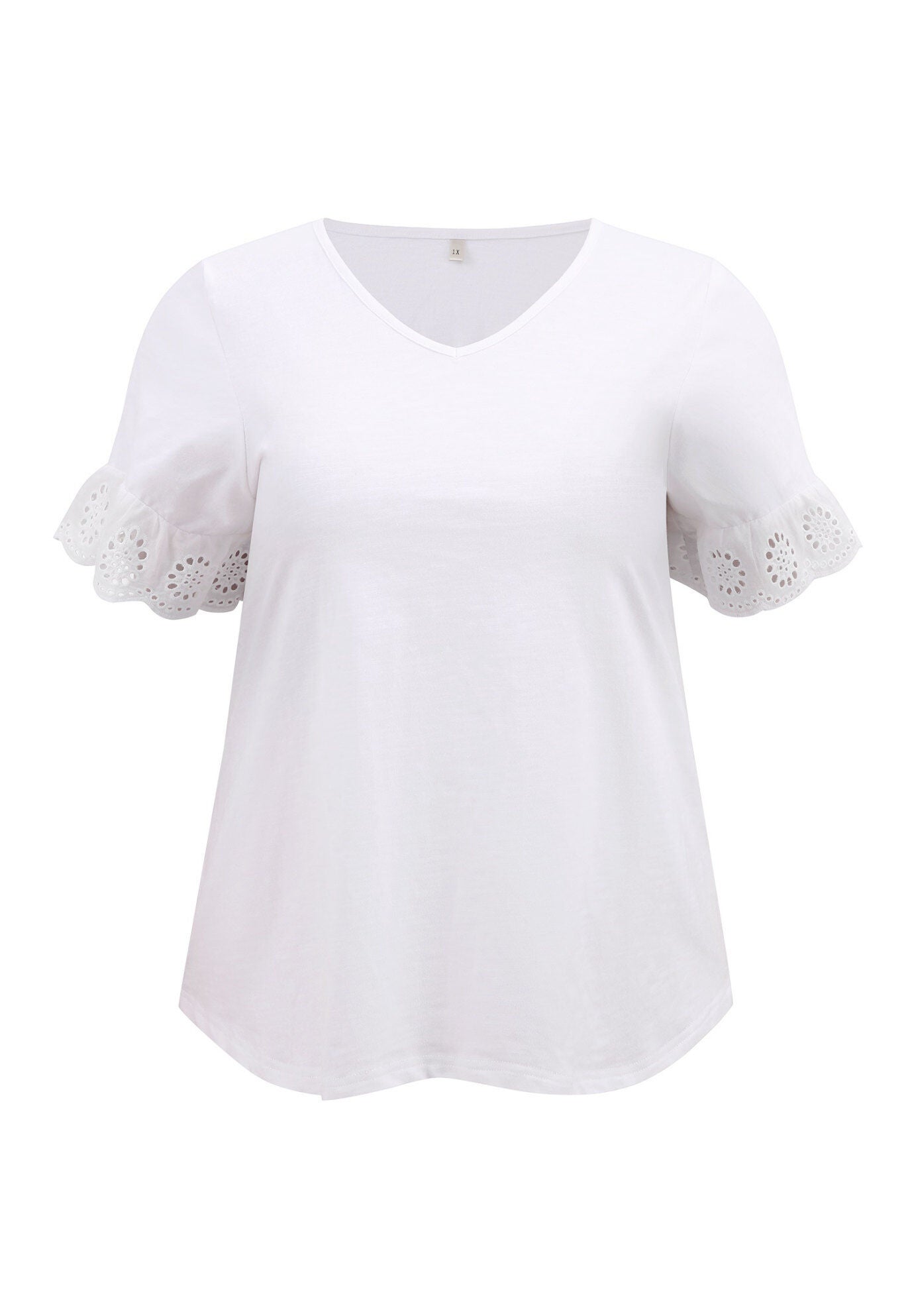 Eyelet Embroidered Lace Short Sleeve Blouse V Neck Top, White / White, alternate image number 3