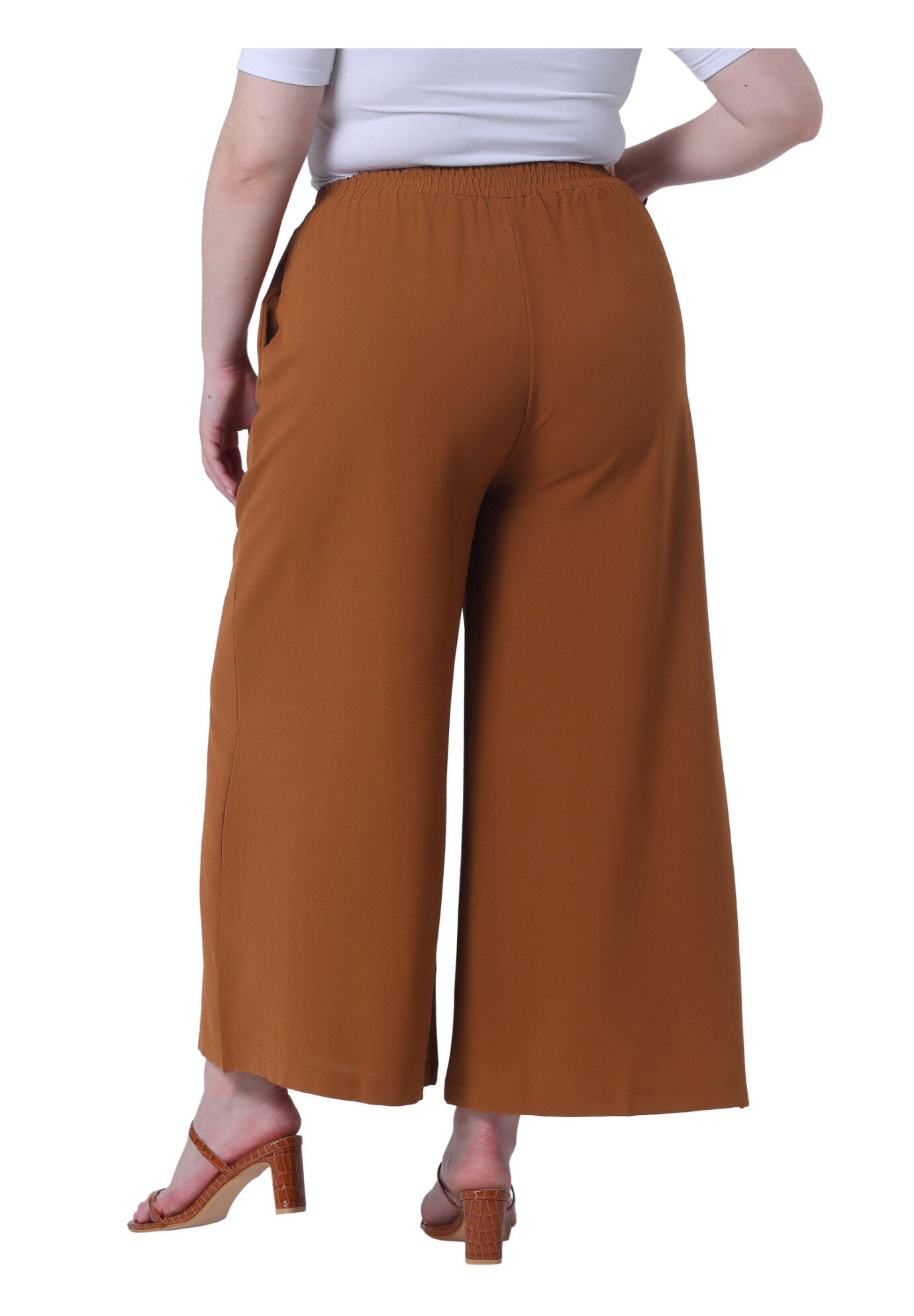Wide Leg Pockets Casual Summer Palazzo Pants, Brown / Brown, alternate image number 3