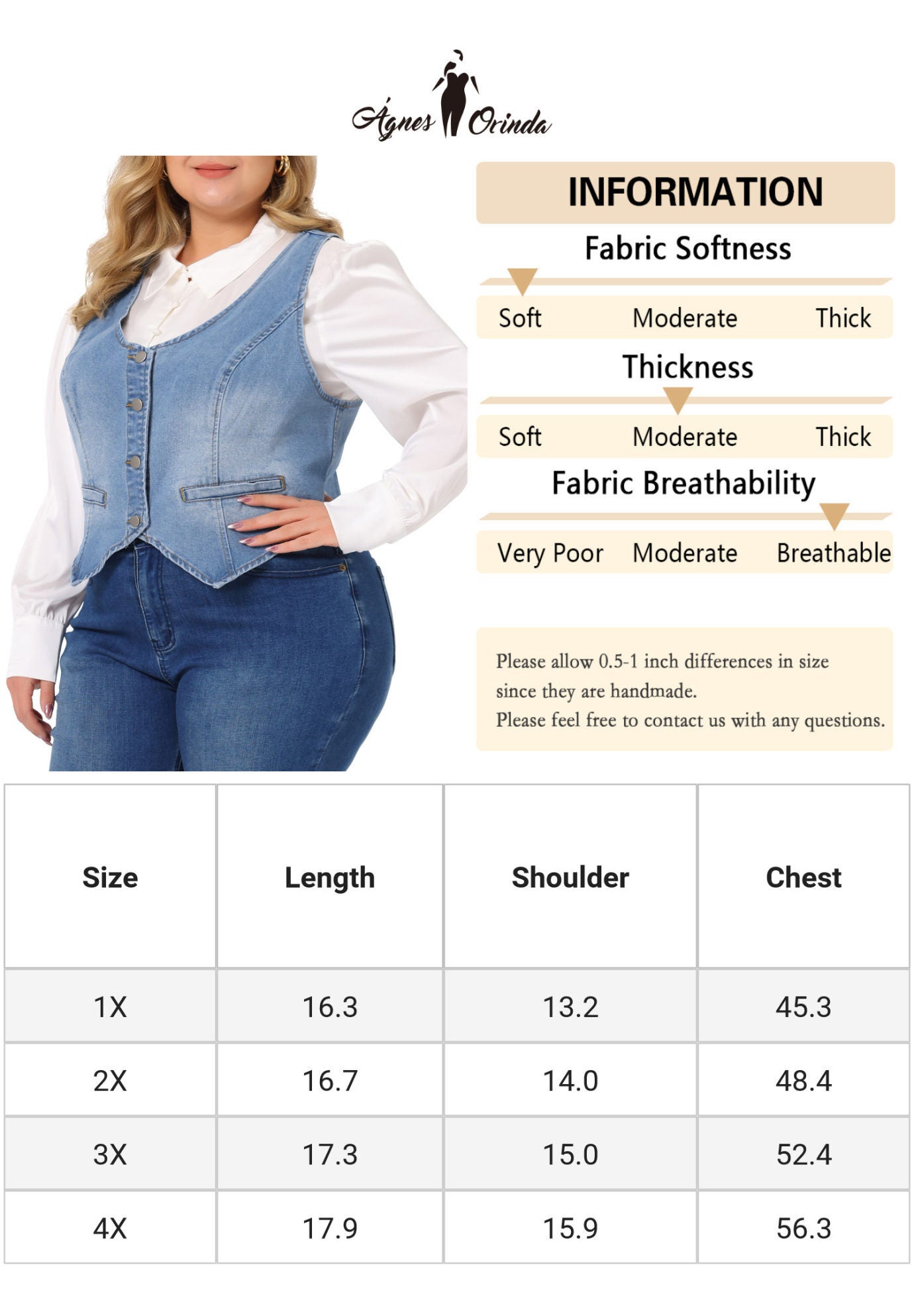 BUTTON DOWN SLEEVELESS JEAN WAISTCOAT VEST, Light Blue / Light Blue, alternate image number 4