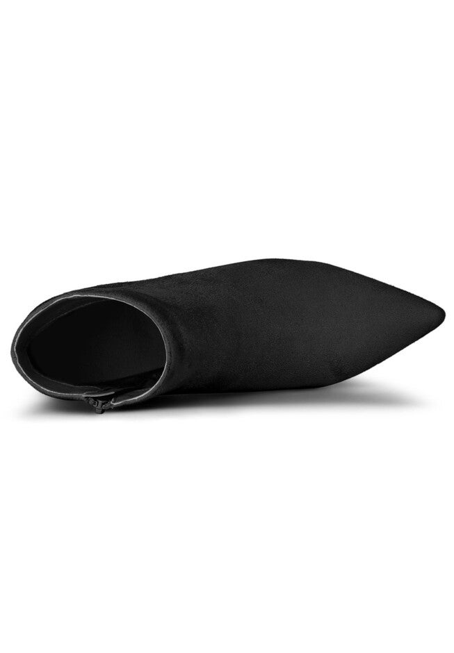POINTED TOE KITTEN HEEL ZIP BOOTIES, Black / Black, alternate image number 3