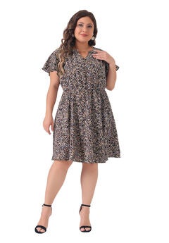 Boho Floral Notched V Neck Ruffle Sleeve A Line Midi Dress