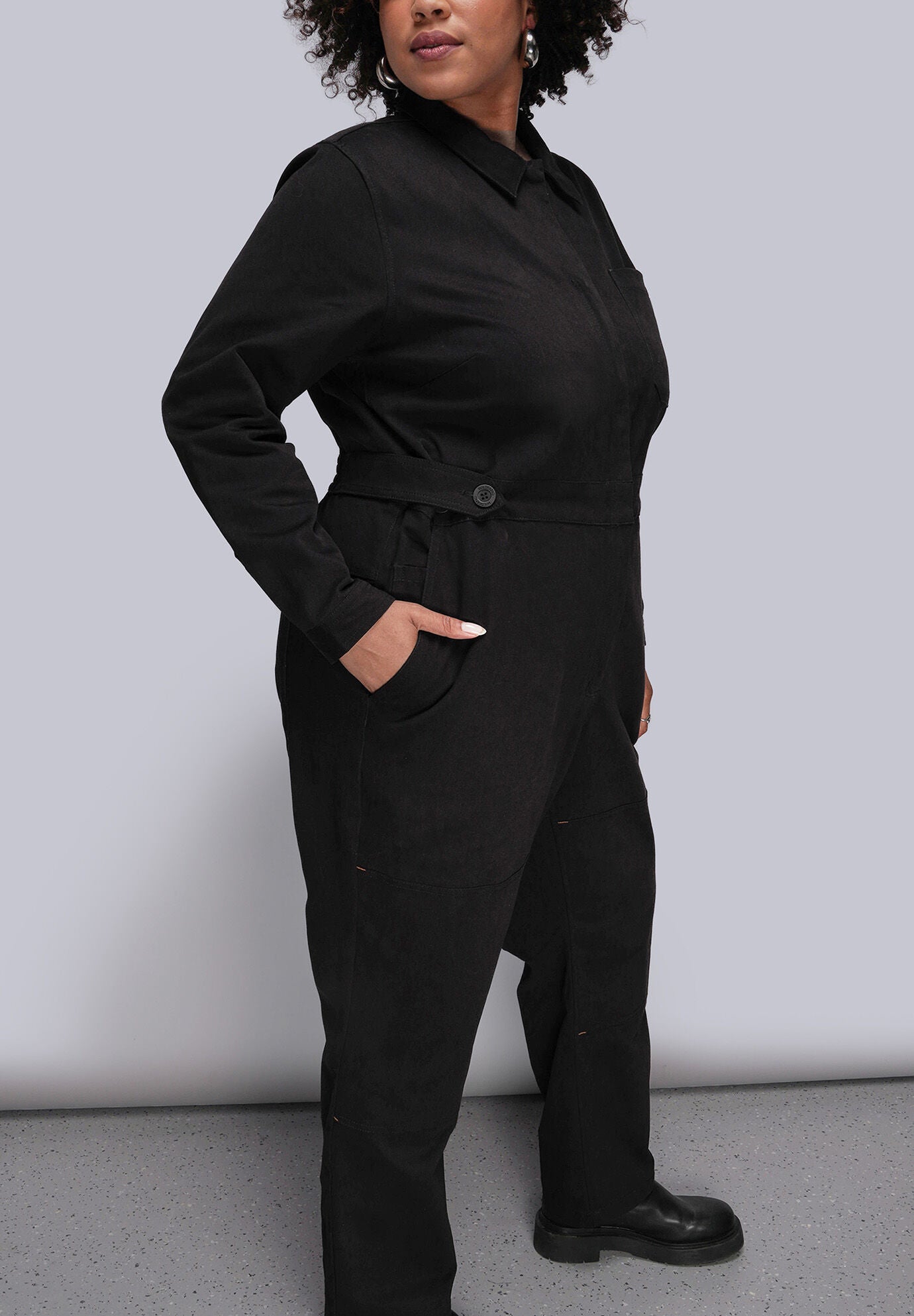 The Essential Long Sleeve High Waisted Coverall, BLACK / Black, alternate image number 1