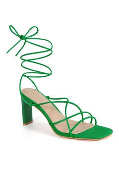 Square Toe Chunky Heel Wrap Up Strappy Sandals