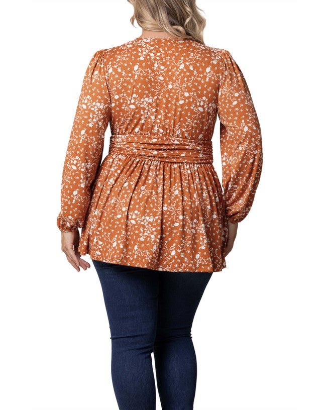 Leah Long Sleeve Tunic Top, AMBER VINING FLORALS / Orange, alternate image number null