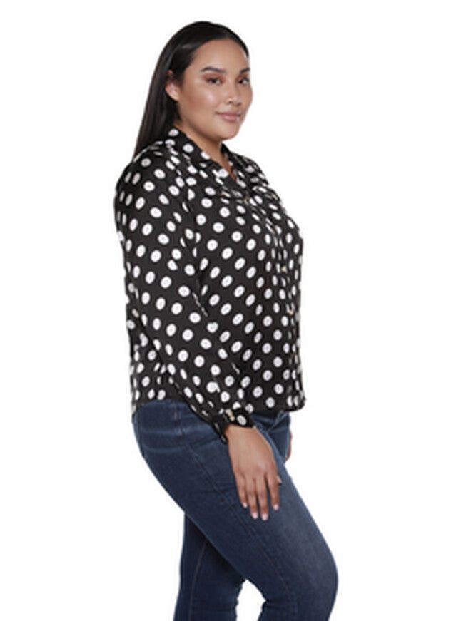 Delilah Button Up Polka Dot Top, BLACKWHITE / Black, alternate image number 1