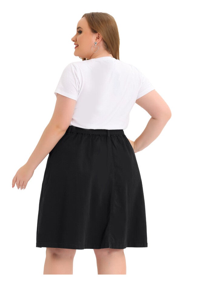 TIE WAIST A-LINE MIDI JEANS DENIM SKIRT, Black / Black, alternate image number 2