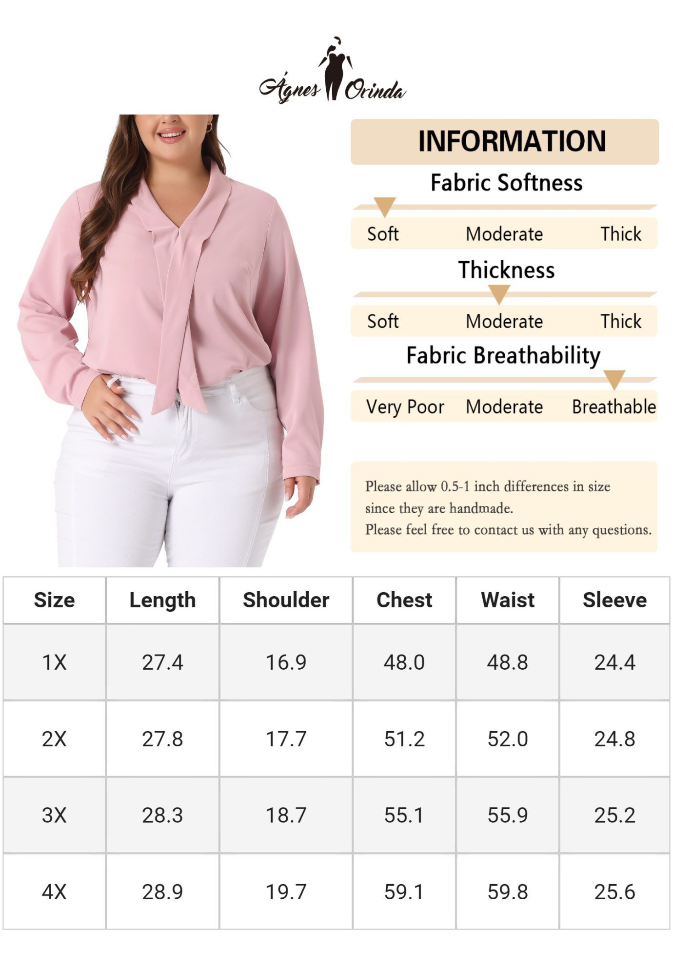 Long Sleeve Tie V Neck Chiffon Blouse, Pink / Pink, alternate image number 4