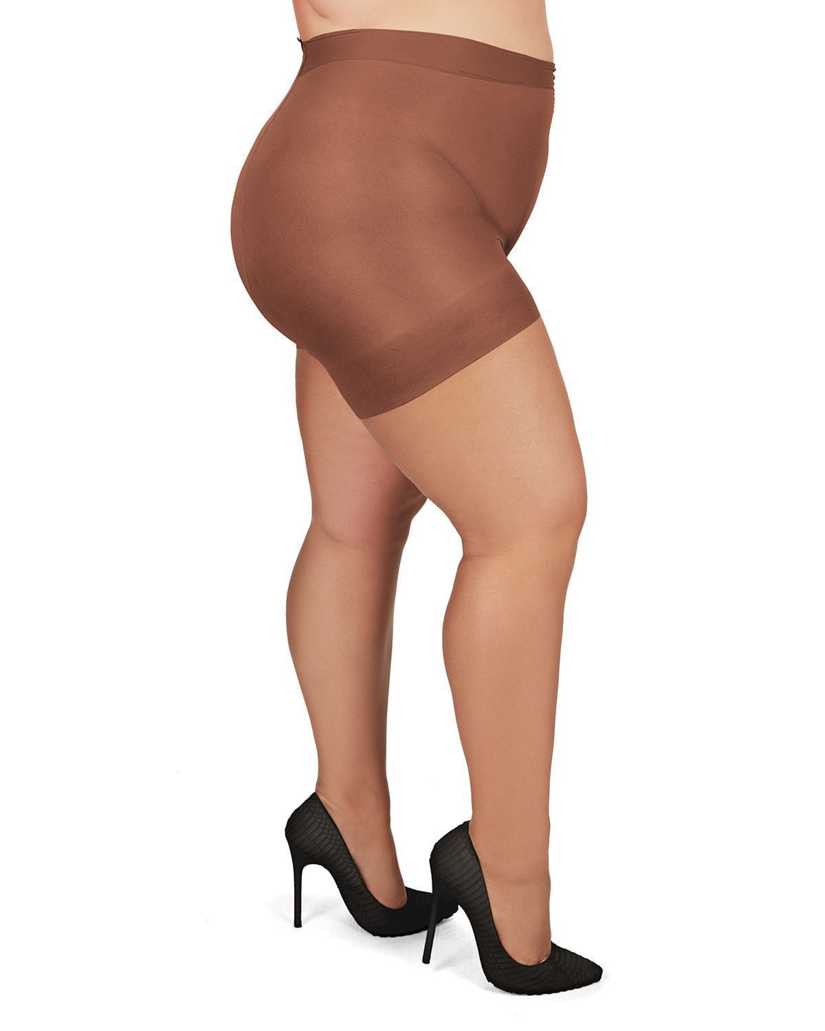 Plus Size Curvy Ultra Sheer Control Top Pantyhose, French Coffee / Mocha, hi-res image number 0