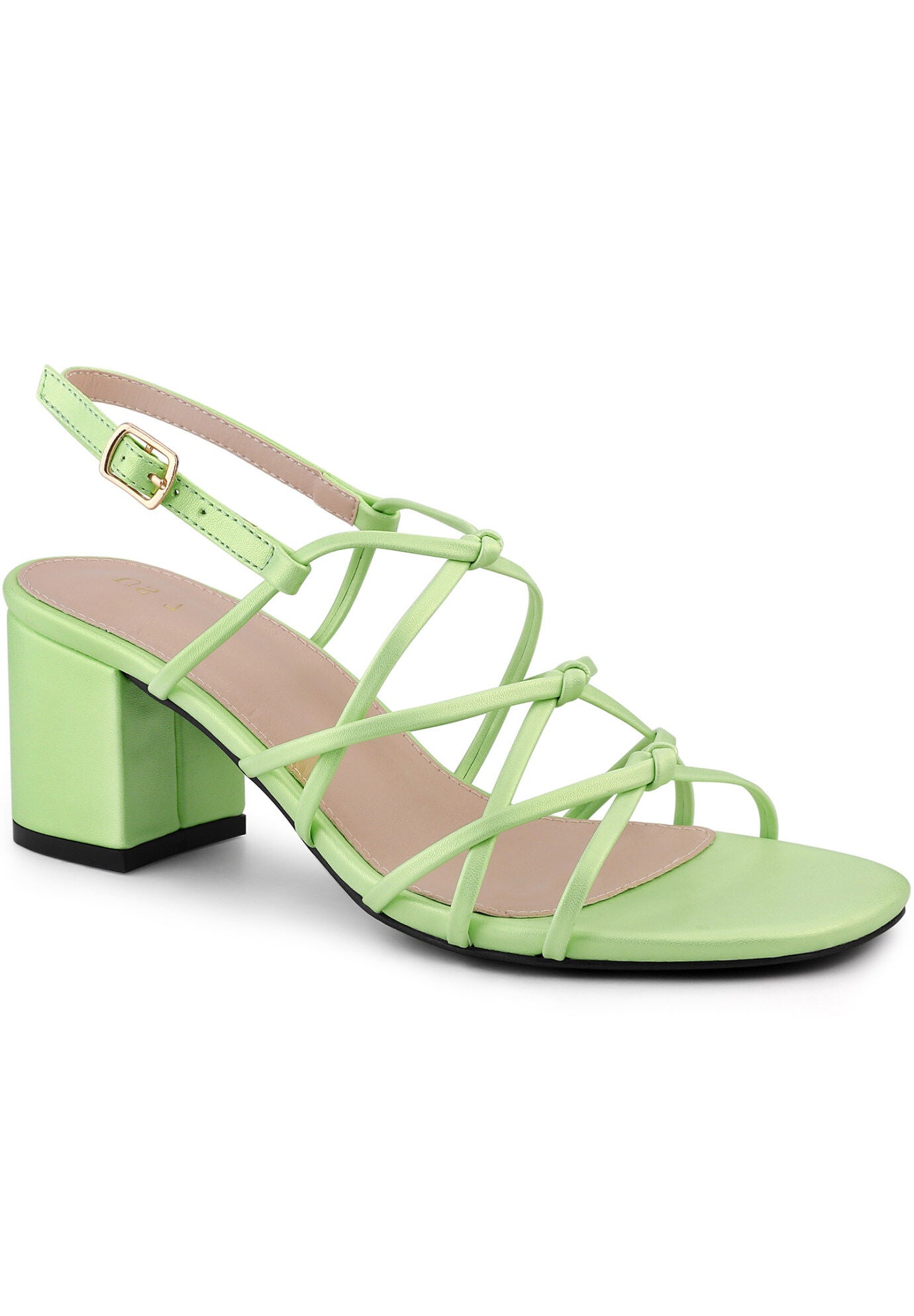 Square Toe Knots Ankle Strap Chunky Heels Sandals, Lime Green / Light Green, hi-res image number 0