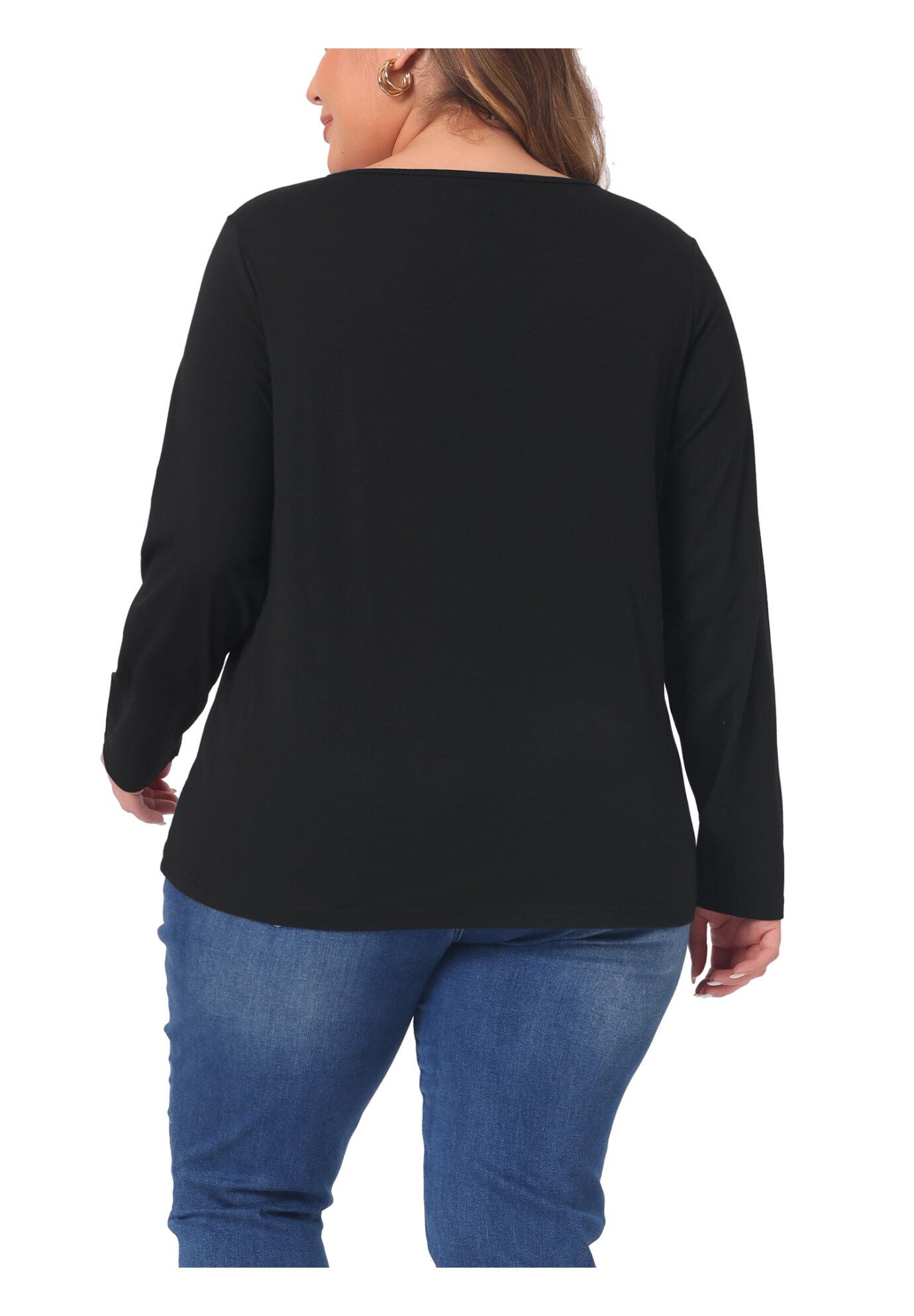 Casual Top Button Front Long Sleeve Tee, Black / Black, alternate image number 3