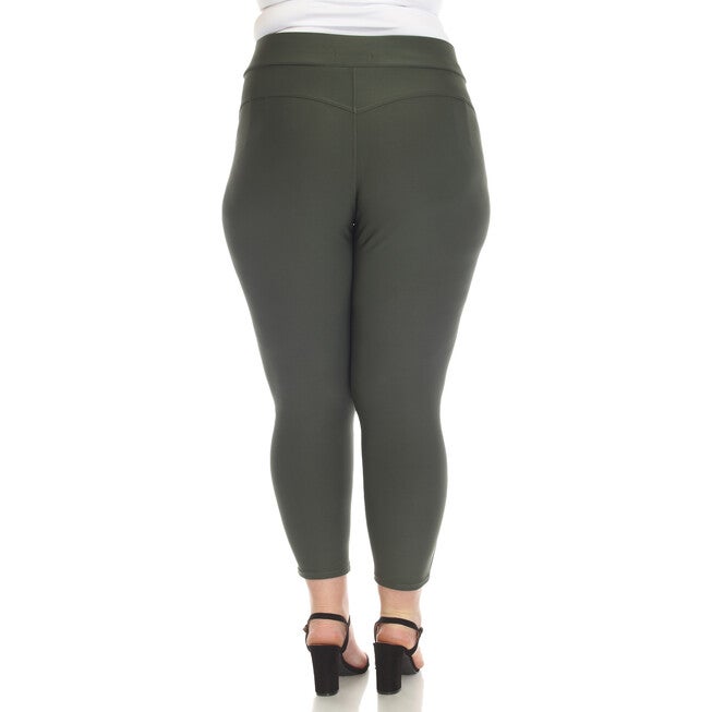 White Mark Super Soft Elastic Waistband Scuba Pants, Olive / Olive Green, alternate image number null