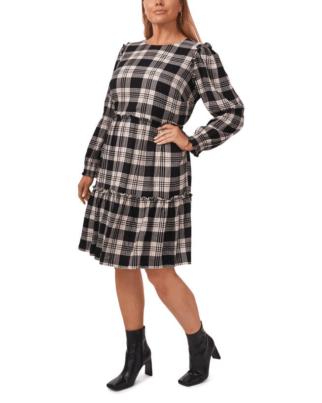 Plaid Dress, RICH BLACK060 / Black, hi-res image number null