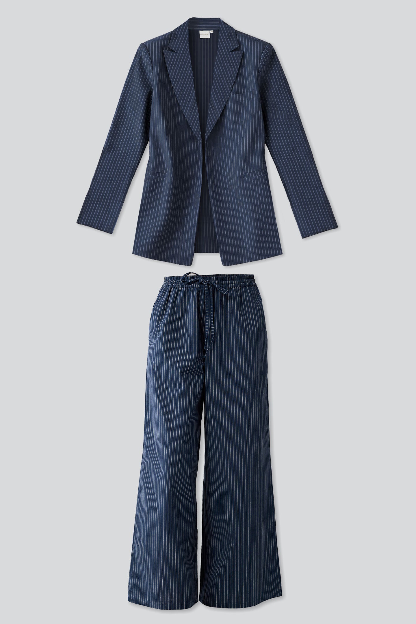 Weekday Blazer and Wide-leg Drawstring Pants Set in Blue Stripes, Twilight Tracks / Navy, alternate image number 5