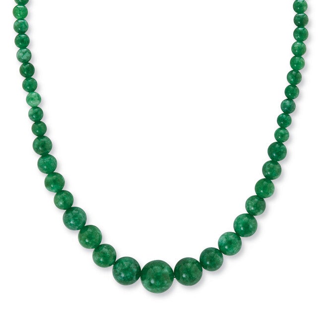 Round Green Jade Graduated Bead Necklace 18 Inch, Green / Forest Green, hi-res image number 0