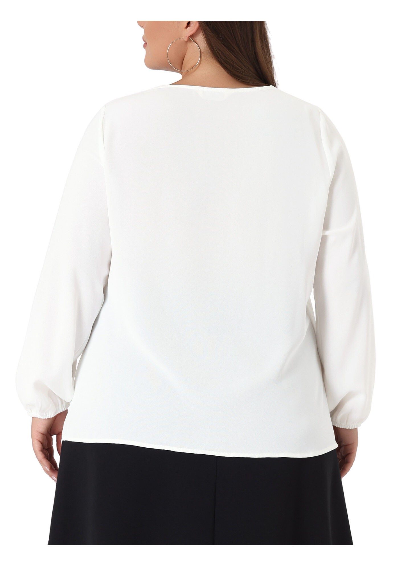 V Neck Long Sleeve Ruffle Tie Front Office Work Chiffon Blouse Top, White / White, alternate image number 3